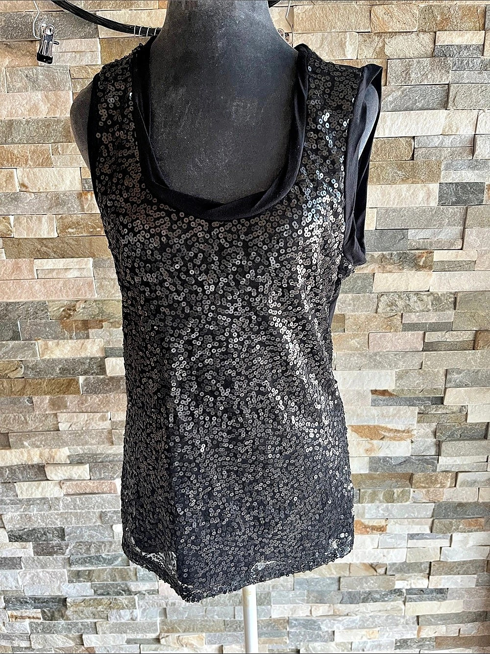 New York & Company Sequin Tank Top in Black Like New